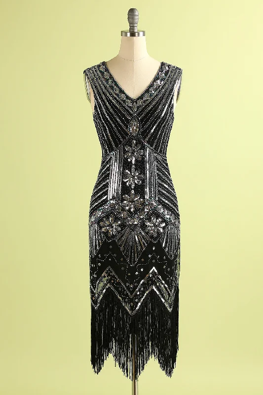 1920s Black Silver Sequins Dress