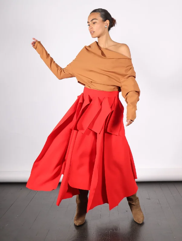 Asymmetric Panels Skirt in Red by A.W.A.K.E. Mode