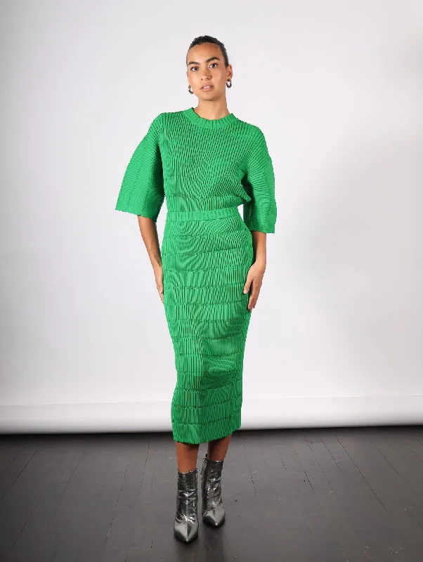 Jiggly Knit Skirt in Green by Pleats Please Issey Miyake