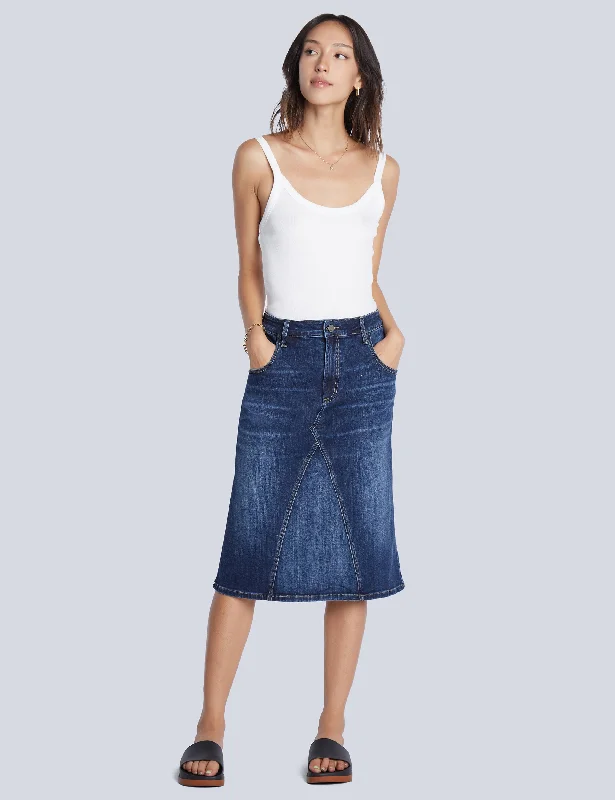 Pieced Denim Knee Skirt