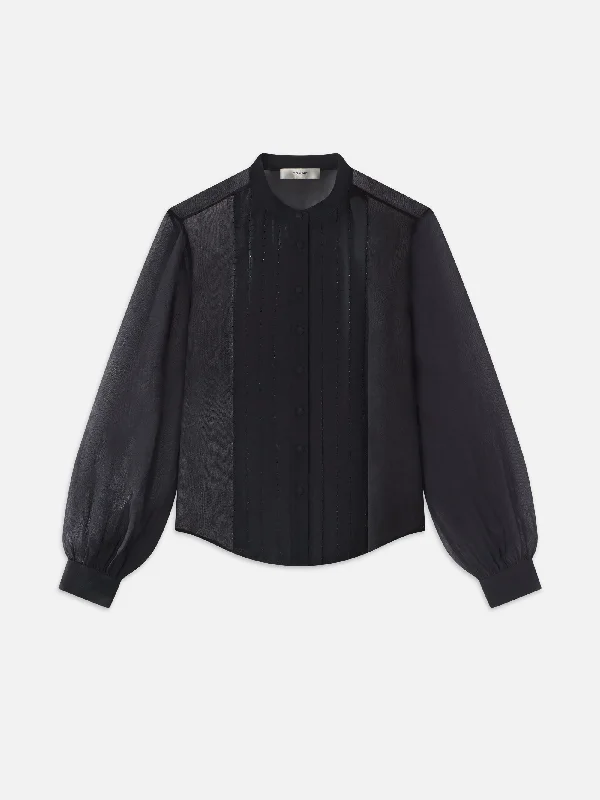 Beaded Collarless Blouse -- Black