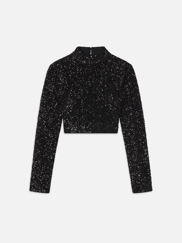 Cropped Sequin Top -- Black