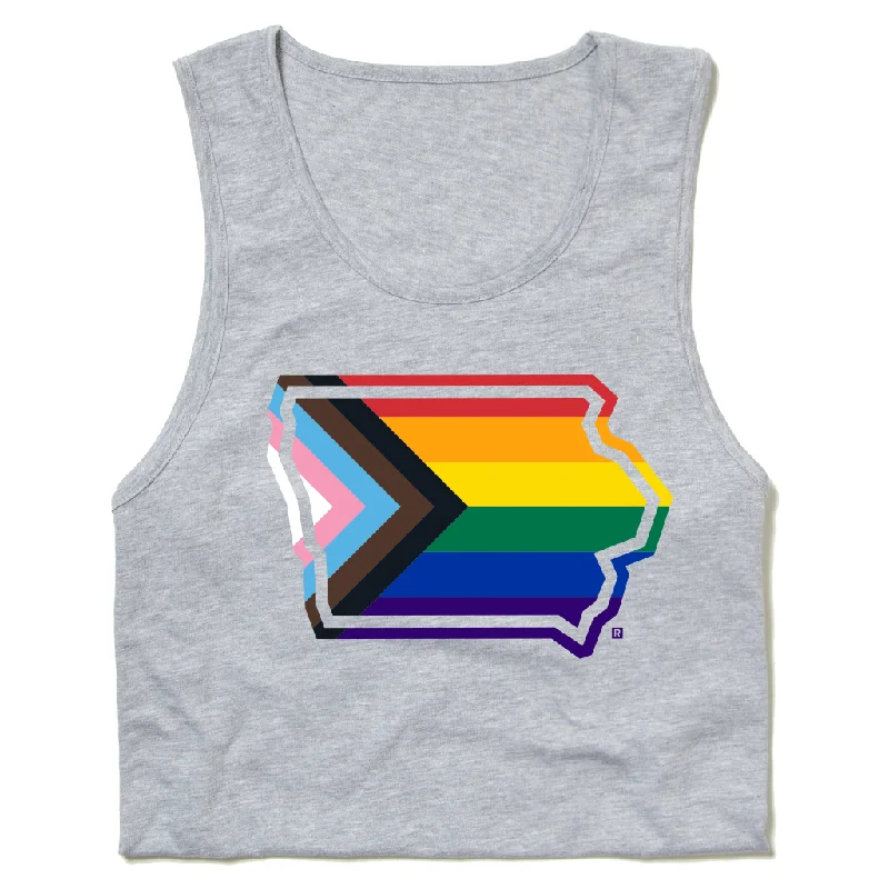 Iowa Outline Progress Pride Flag Tank Top