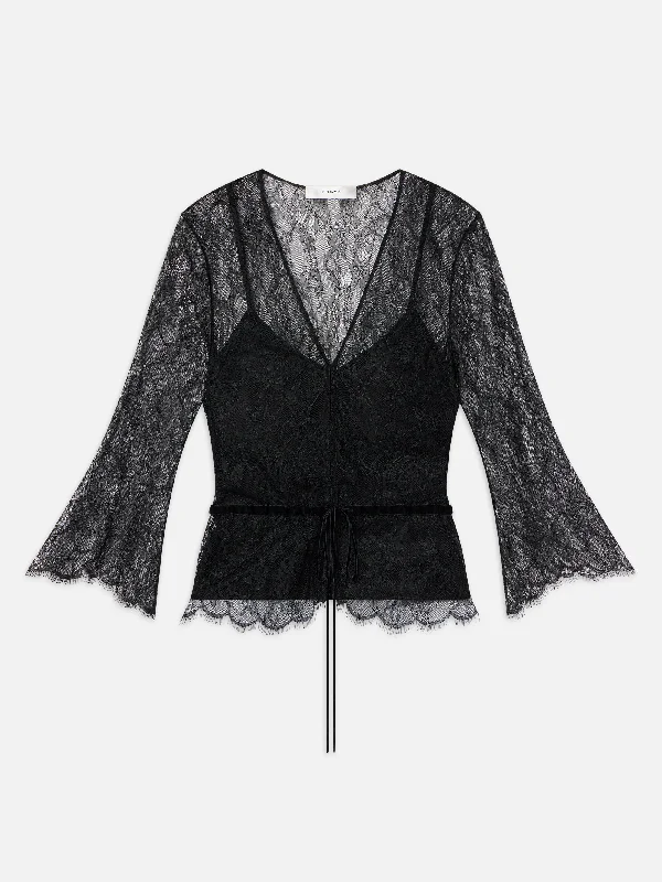 Lace V-Neck Blouse -- Black