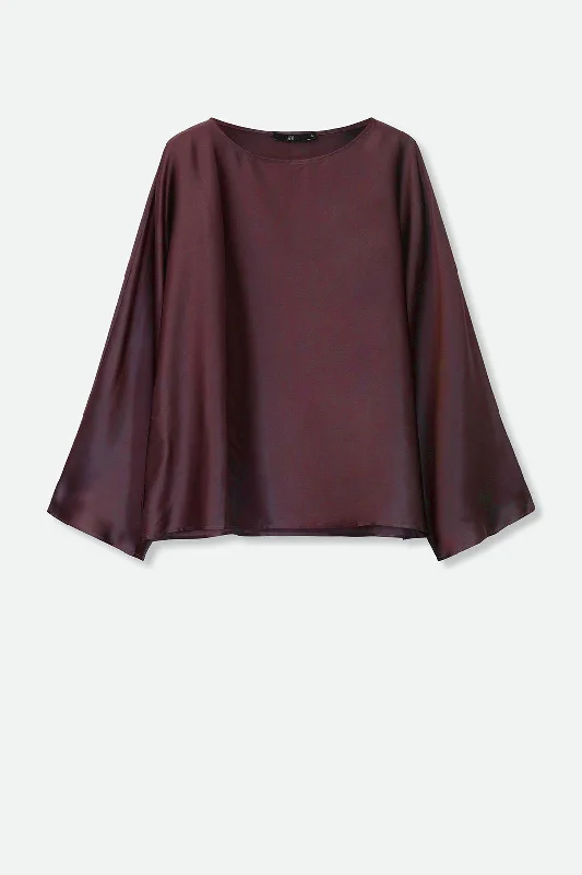 SYLVIE BRACELET SLEEVE BLOUSE IN SILK CHARMEUSE BORDEAUX