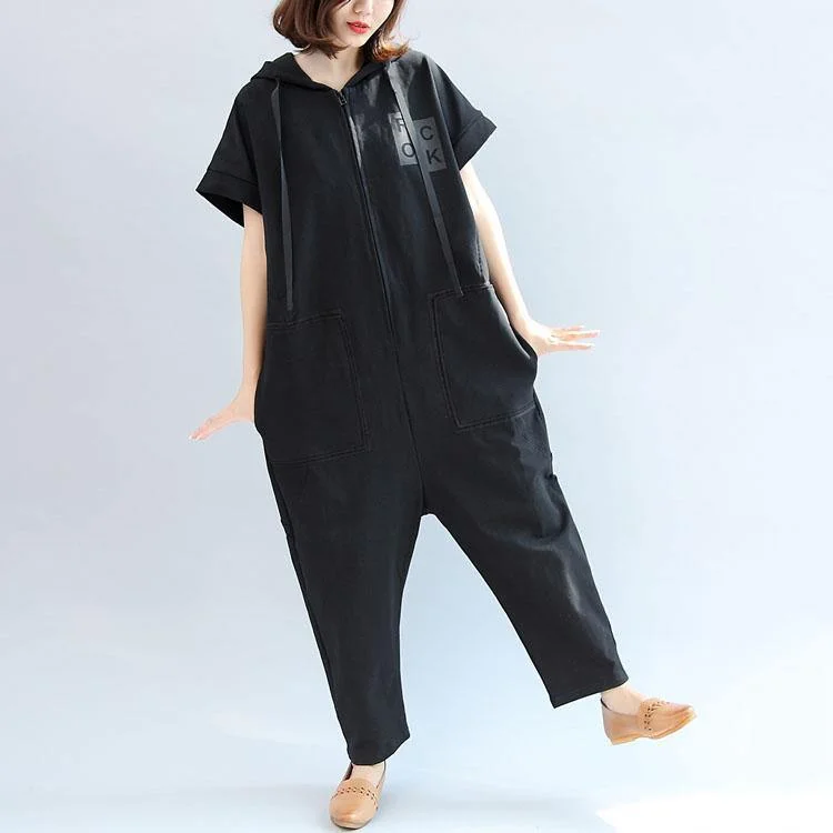 2017 black casual cotton hooded short sleeve tops and jumpsuit jeans