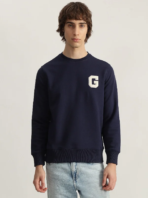 Gant Men Blue Solid Round Neck Full Sleeves Pullover Style Sweatshirt