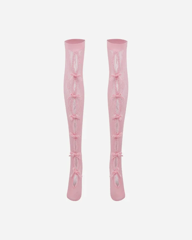 Women's Bownot Lace Mid-Calf Socks Pink