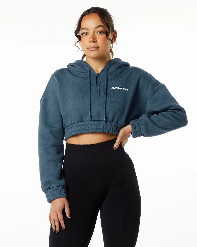 Classic Capital Crop Hoodie - Whale Blue