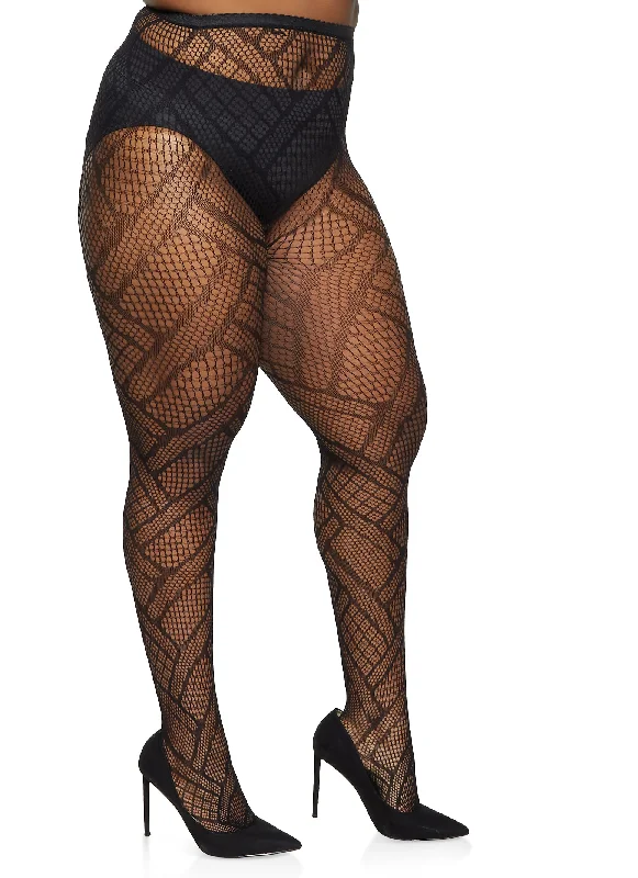 Plus Size Floral Fishnet High Waisted Tights