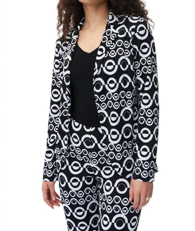 Geo Print Tailored Blazer In Black/vanilla