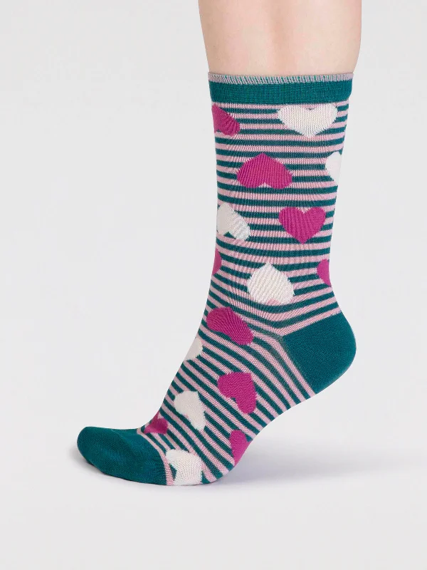 Haddie Bamboo Love Heart Socks - Malachite Green