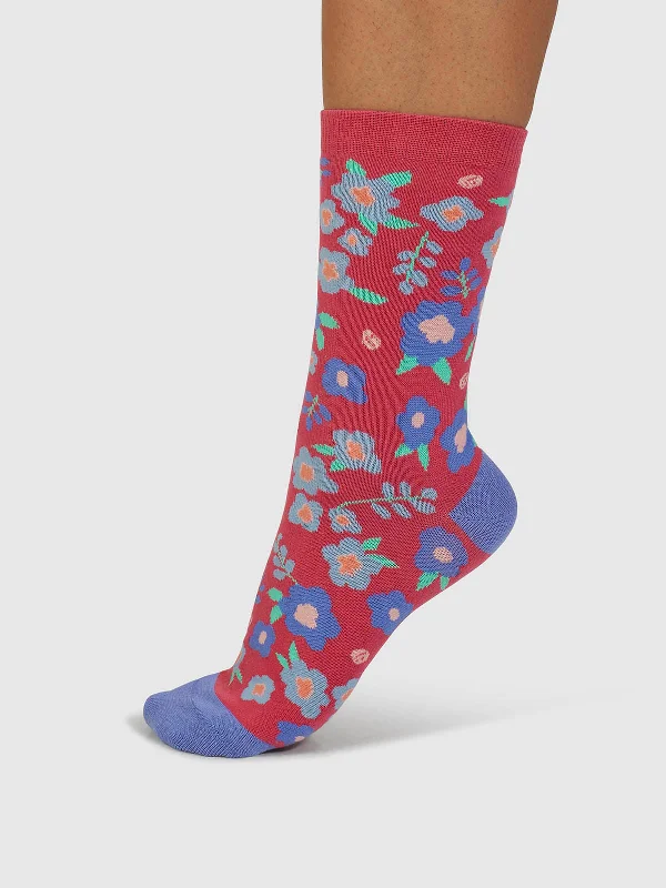 Mapel Floral Bamboo Socks - Radish Pink