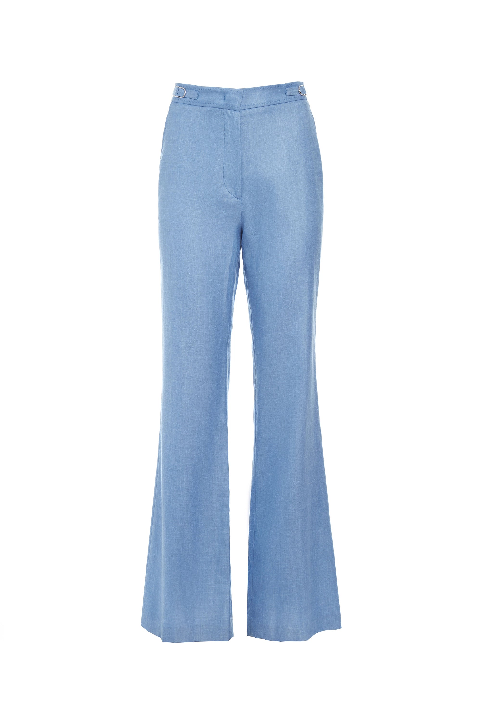 Vesta Pant in Light Blue Virgin Wool and Silk Linen Twill