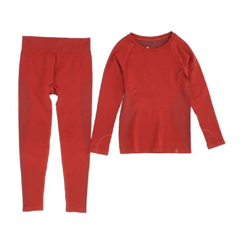 Red Solid Active T-Shirt and Legging Set