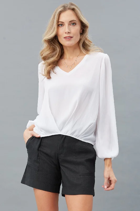 Distressed Satin V-Neck Top